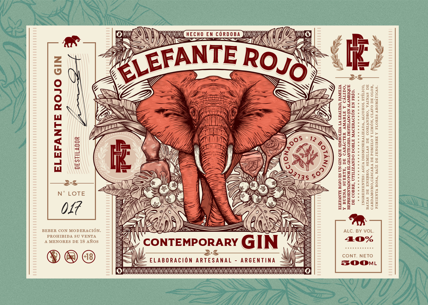 Gin Elefante Rojo杜松子酒包装设计(图1)