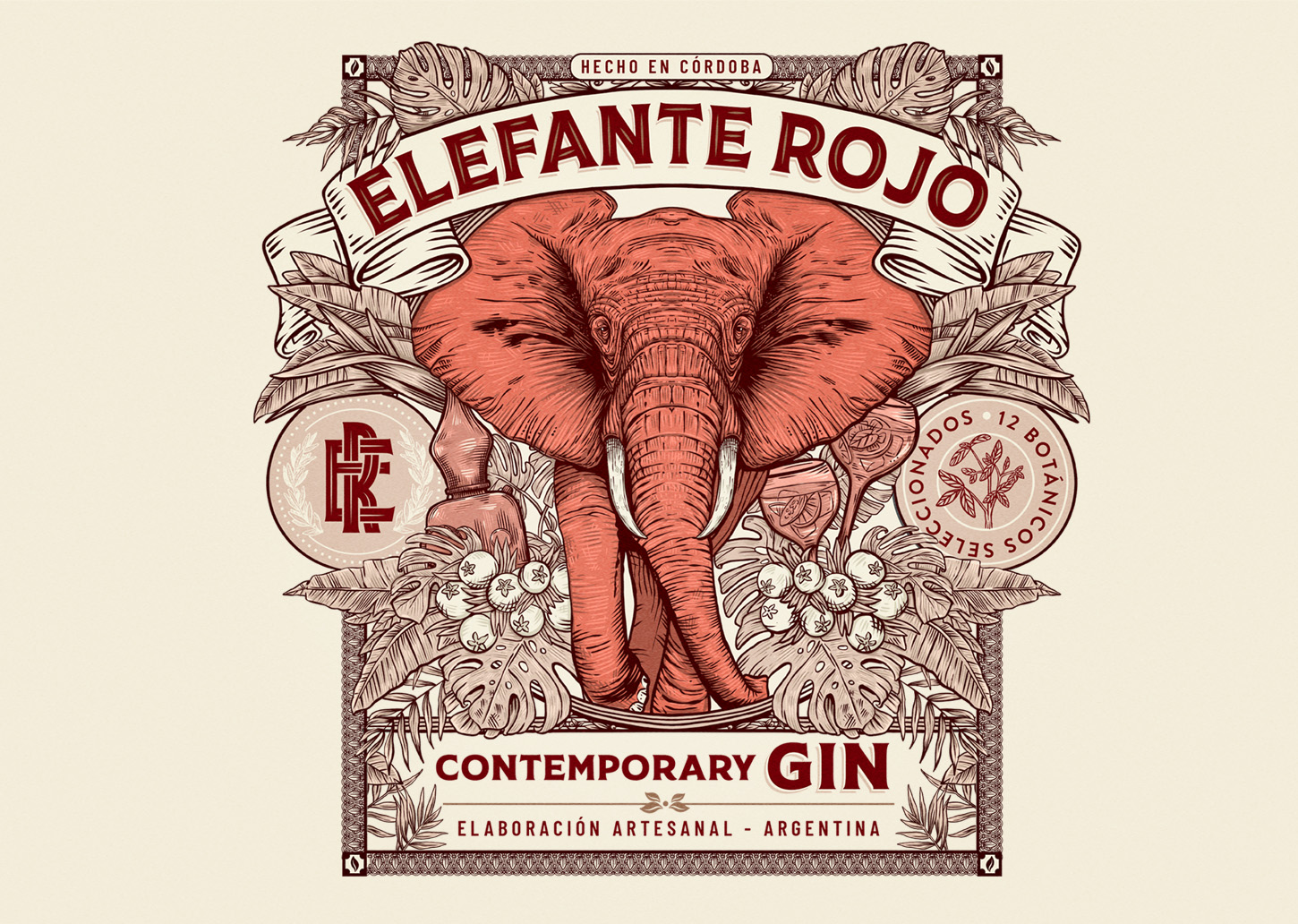 Gin Elefante Rojo杜松子酒包装设计(图2)