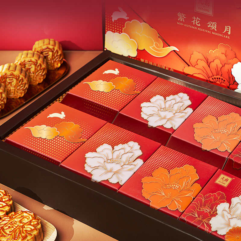 WING WAH 元朗荣华 繁华颂月广式月饼礼盒 8饼4味 560g*10盒包装礼盒产品包装创意设计欣赏(图3)