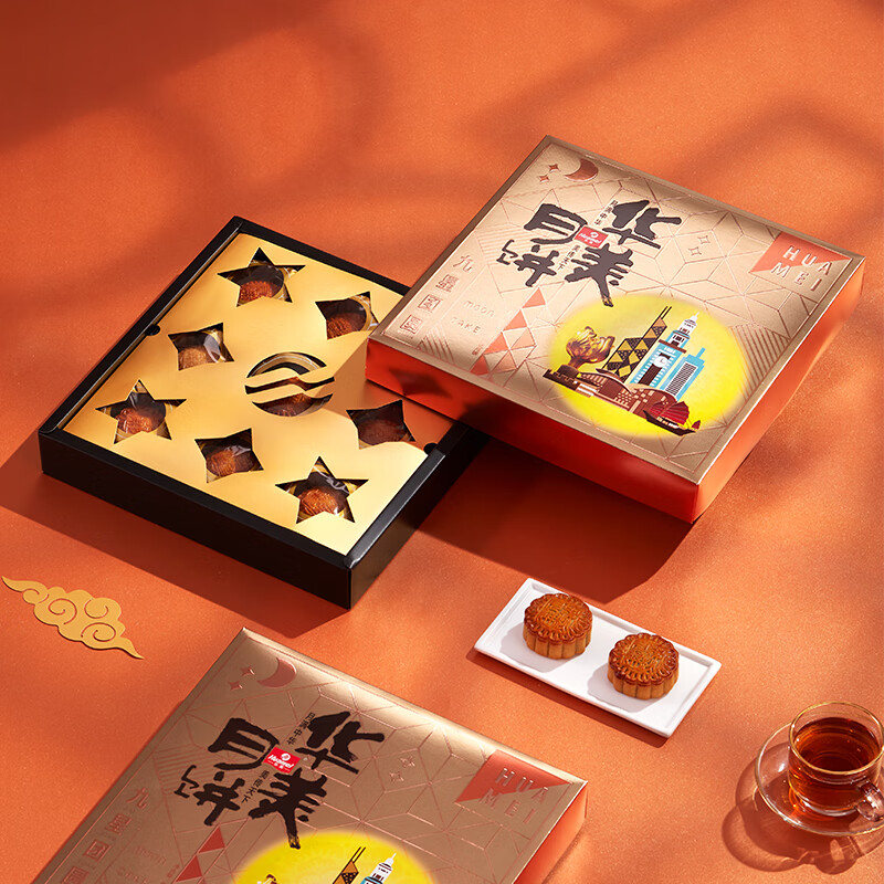 Huamei 华美 蛋黄莲蓉九星团圆月饼大礼包 480g包装礼盒产品包装创意设计欣赏(图2)