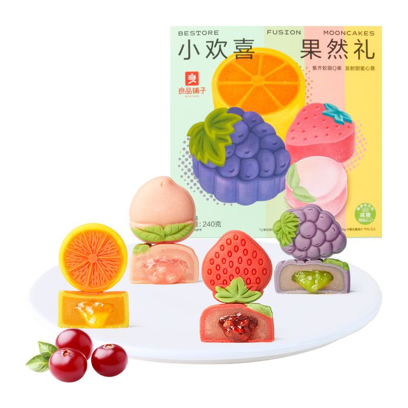 BESTORE 良品铺子 小欢喜 果然礼 月饼 4饼4味 240g包装礼盒产品包装创意设计欣赏(图1)