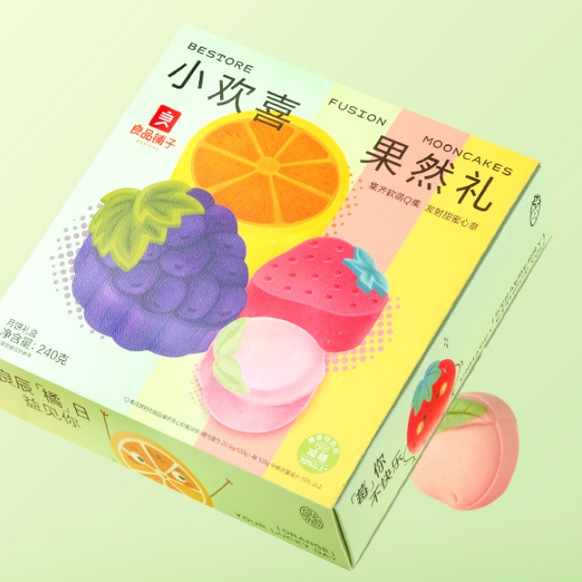 BESTORE 良品铺子 小欢喜 果然礼 月饼 4饼4味 240g包装礼盒产品包装创意设计欣赏(图4)