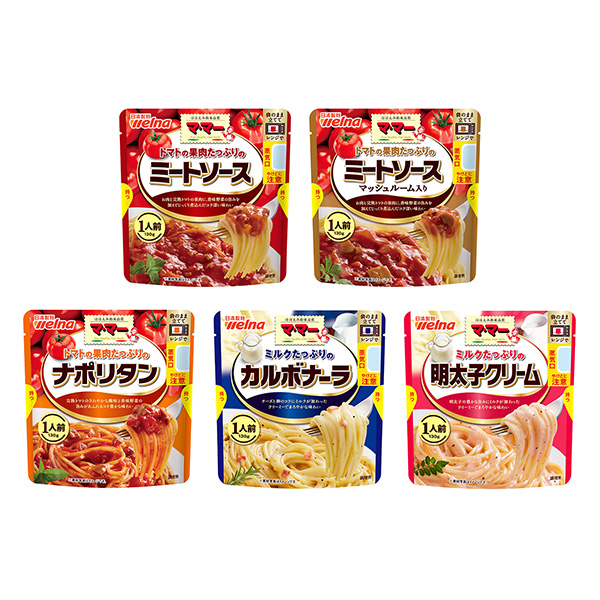 麻麻西红柿果肉饱满的肉酱 西红柿果肉饱满的肉酱蘑菇装 西红柿果肉饱满的那不勒斯 牛奶饱满的培根酱 牛奶饱满的明太子奶油包装设计欣赏(图1)